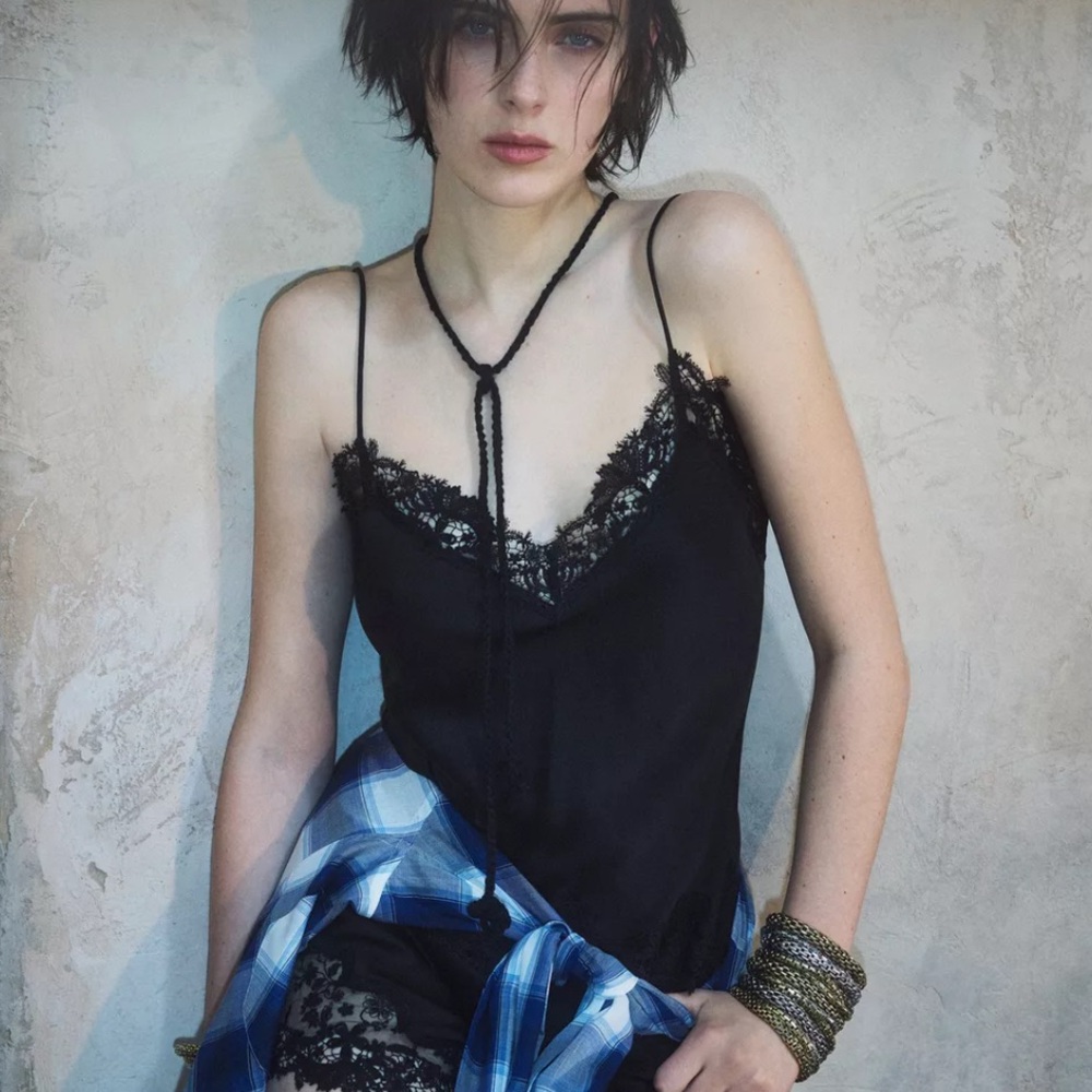 Zara X Kate Moss Black Lace Trim Cami Top
